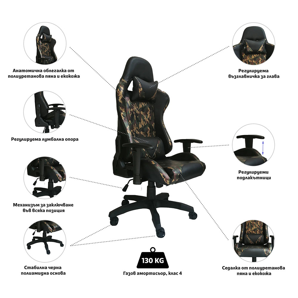 Геймърски стол RFG Top Game камуфлаж